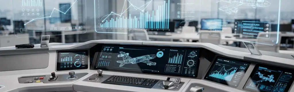 Digital flight control console with holographic data overlays